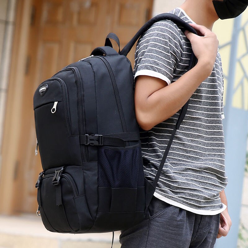 Stor kapacitet mænds rygsæk vandtæt nylon gymnasietasker til teenager drenge college studerende taske sort stor rygsæk mand