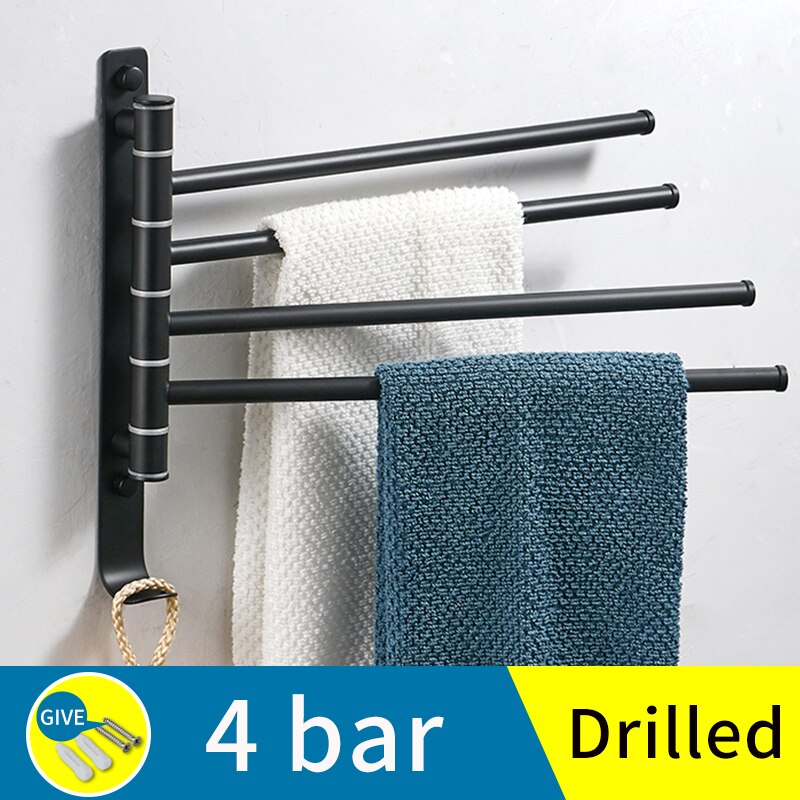 bathroom towel bar stainless steel hanging holder wall mounted glue paste rotating double towel holder rail hanger with hook: A-4bar(drilled)