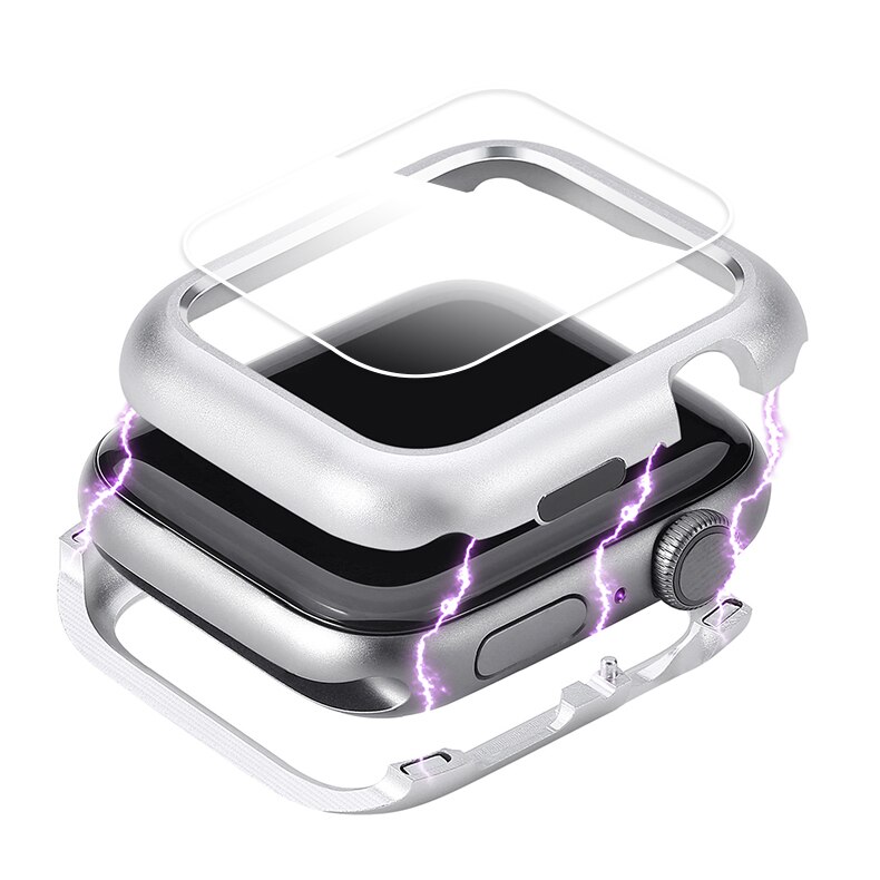 Magnetic cover For Apple Watch case apple watch 4 5 44mm/40mm iwatch band screen protector protective glass: silver / 40mm