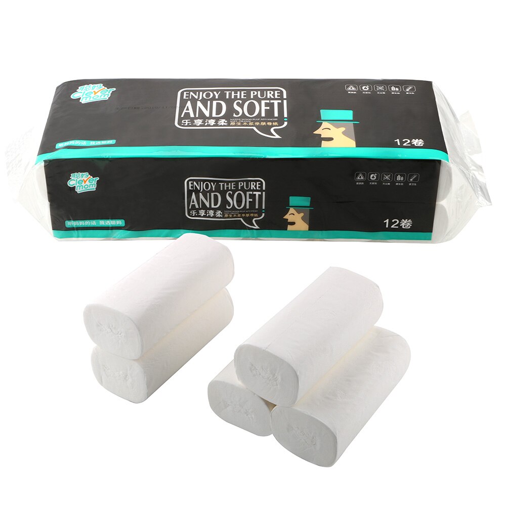 12 Rolls/Lot Toilet Roll Paper Coreless Toilet Paper Home Bath Kitchen Tissue Roll 4 Layers Toilet Paper Wood Pulp Comfortable