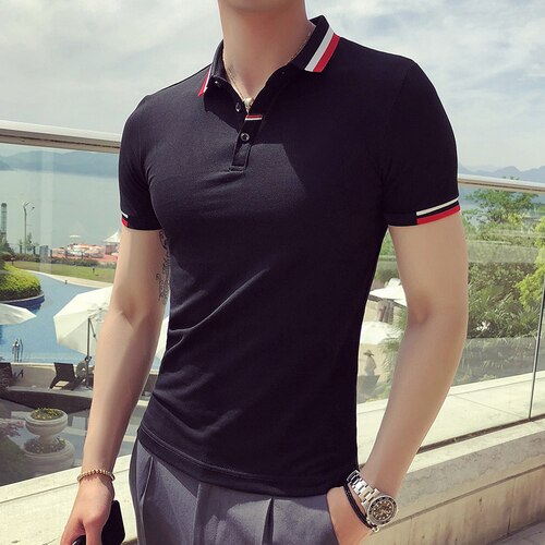 Polo estiva a maniche corte moda uomo nuova T-shirt da uomo in cotone ricamo moda bavero Business Casual Tee Streetwear: Black / Asian XL 60-67KG