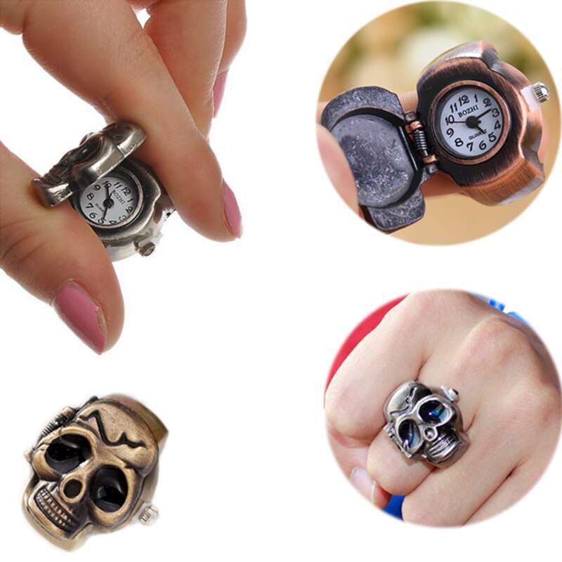 Doigt crâne bague montre Vintage à clapet Pirate crâne femme homme