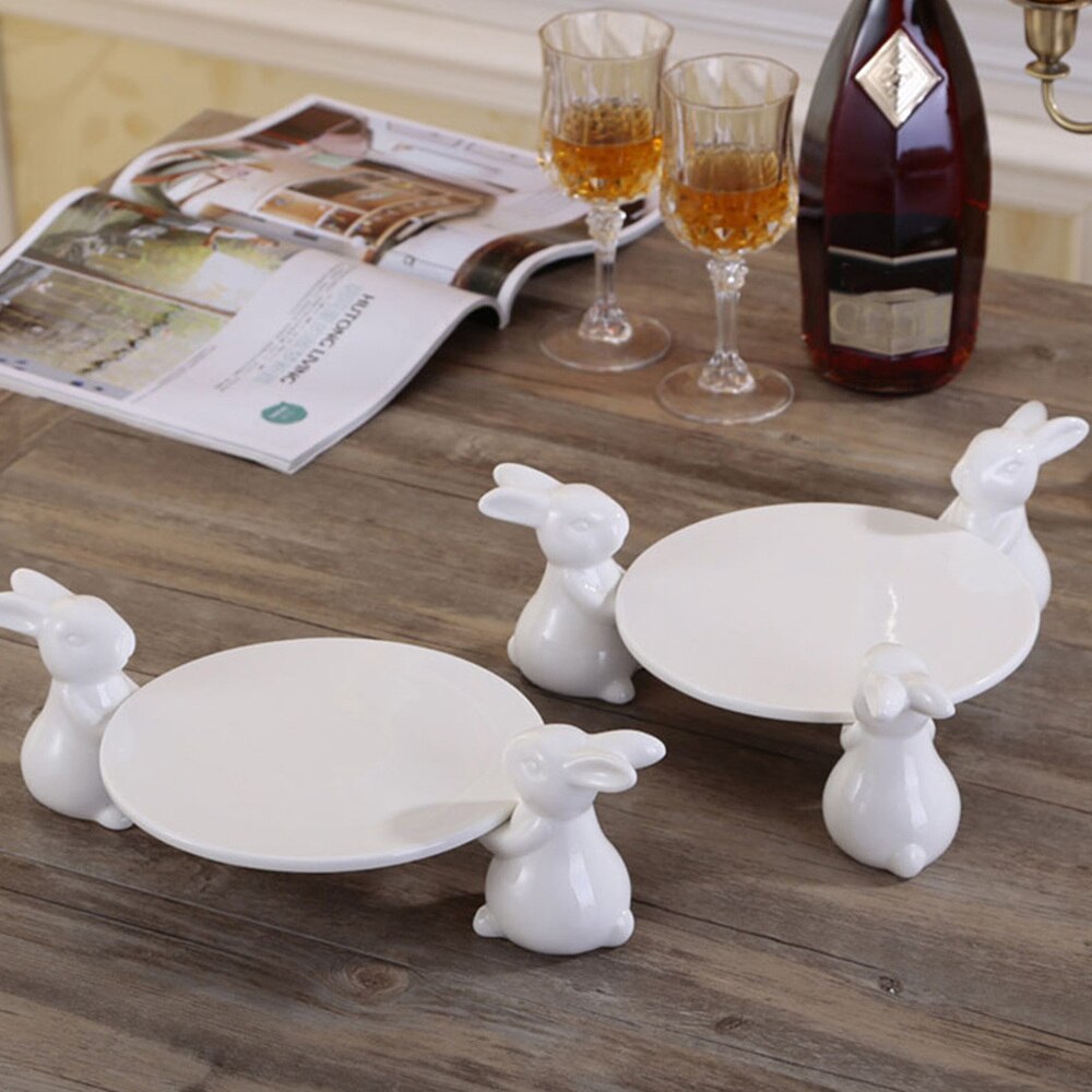 Easter Ceramic Cake Storage Home Display Tray Bunny Tray with Box