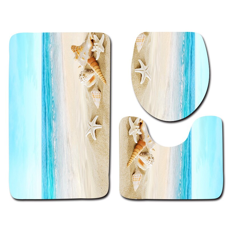 3D beach toilet cover anti slip mat bathroom carpet toilet seat bathroom carpet bathroom decoration accessories 3 pieces: 05 / 80x50cm