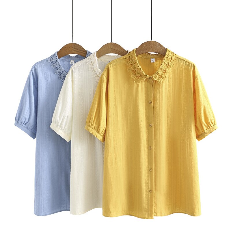 Chemisier à manches courtes pour femme, haut ample à boutons, en coton, jaune et blanc, grandes tailles 3xl, 4xl, 5xl et 6xl, été