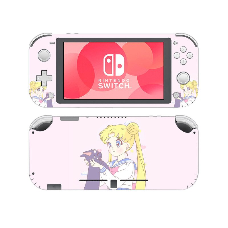 Pegatinas de piel de dibujos animados para Nintendo Switch Lite Anime pantalla piel etiqueta de protección Cinnamoroll perro Melody Sailor Moon: Plata