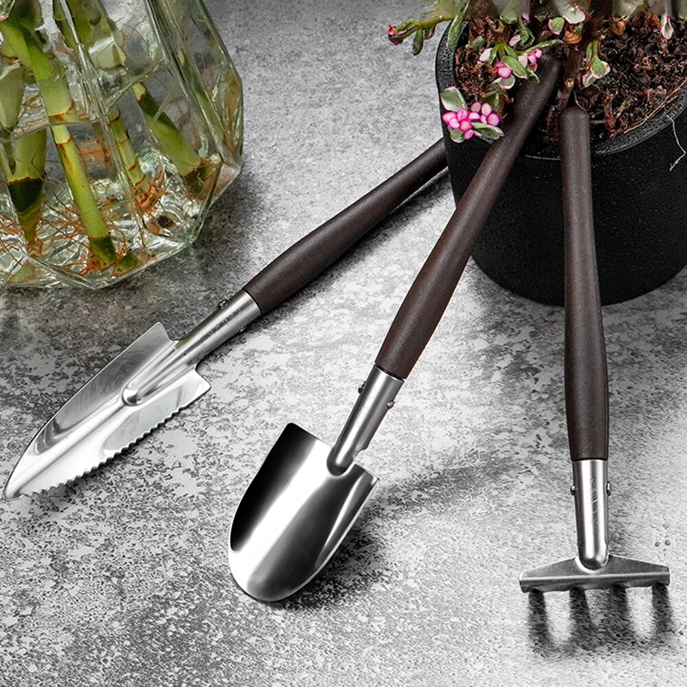 Japanese Gardening 3-Piece Mini Portable Garden Bonsai Shovel Rake Shovel Plant Transplantation Agricultural Cultivation Tool