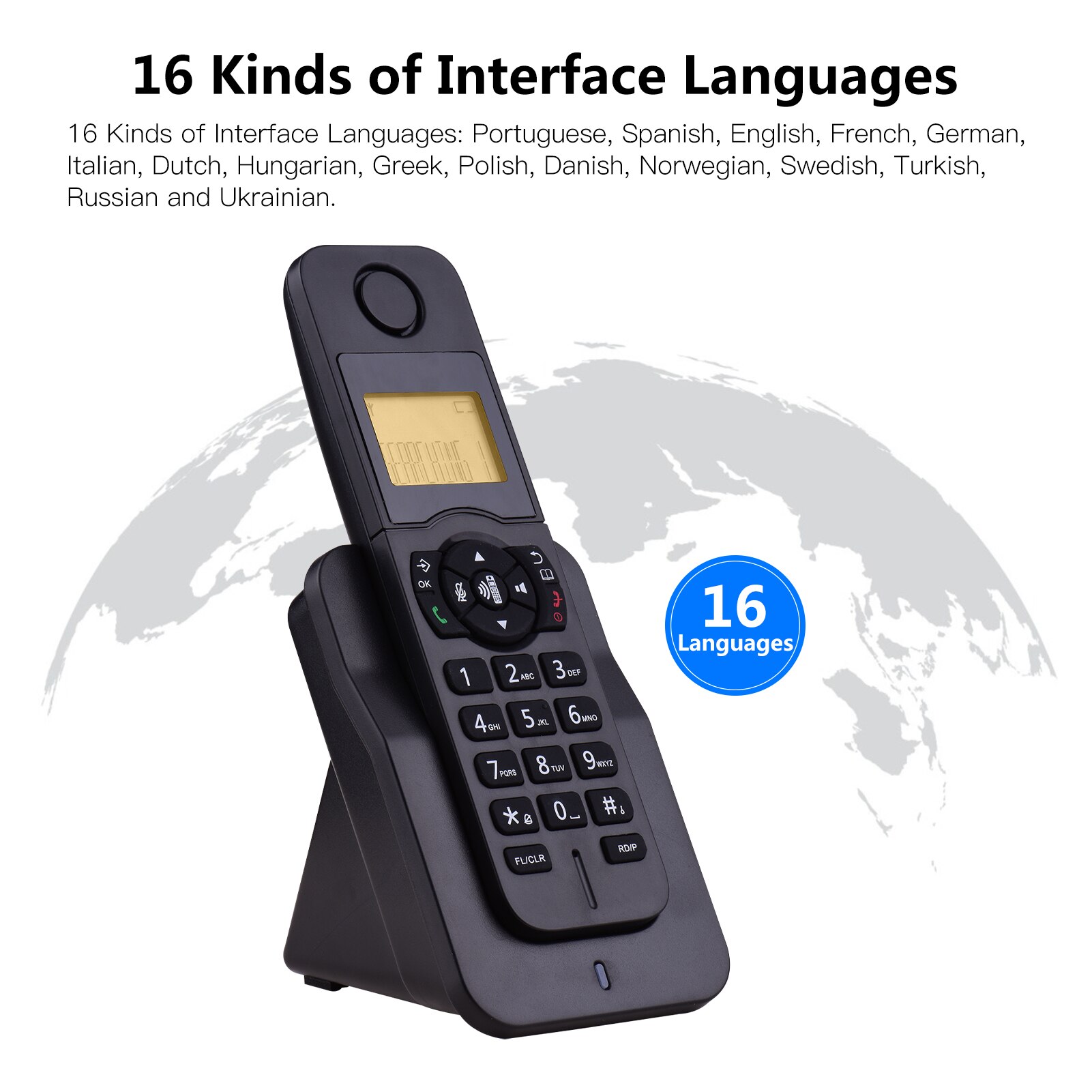 Téléphone portable sans fil extensible avec écran LCD, identification de l'appelant, appels mains libres, conférence téléphonique, 16 langues, pour le bureau et la maison