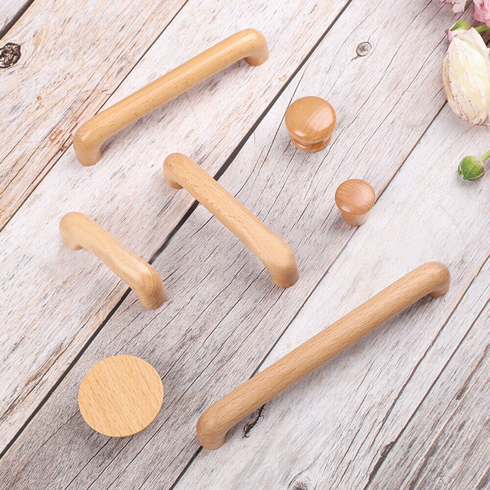 Manija de madera para muebles, pomo de cajón, tirador de puerta de armario, orificio simple/doble, herrajes duraderos para el hogar