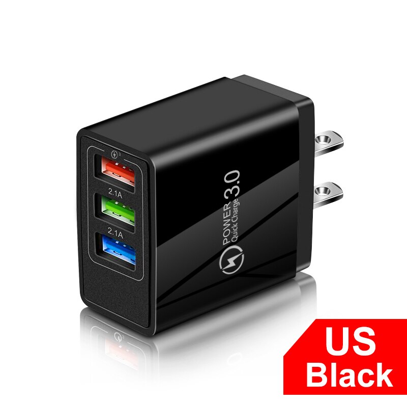 3 usb snelladers snel opladen 3.0 4.0 universele wandladers voor mobiele telefoons en tablets voor iphone 12 pro samsung oplaadlader: Zwart ons