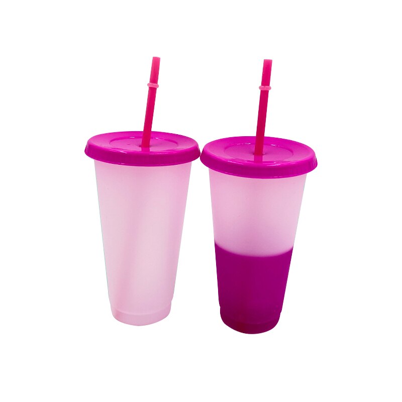 Reusable Color Changing Cold Cups Temperature Magical Color Change Cups Magic Juice Coffee Cup Bottles With Straws And Lid Set: 05