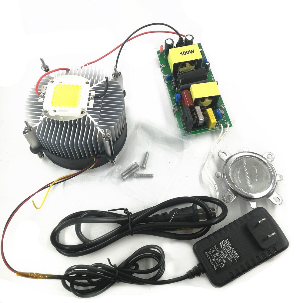 100Watt High Power White LED chip + 100W Heatsink Cooler +100W LED Driver +100W 44mm led lens kit