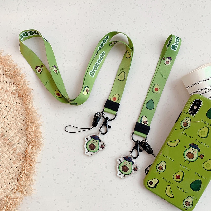 Søde avocado bånd mobiltelefon stropper lanyard til iphone 11 xs lanyard halsrem hang reb til telefon sag sleutelhanger
