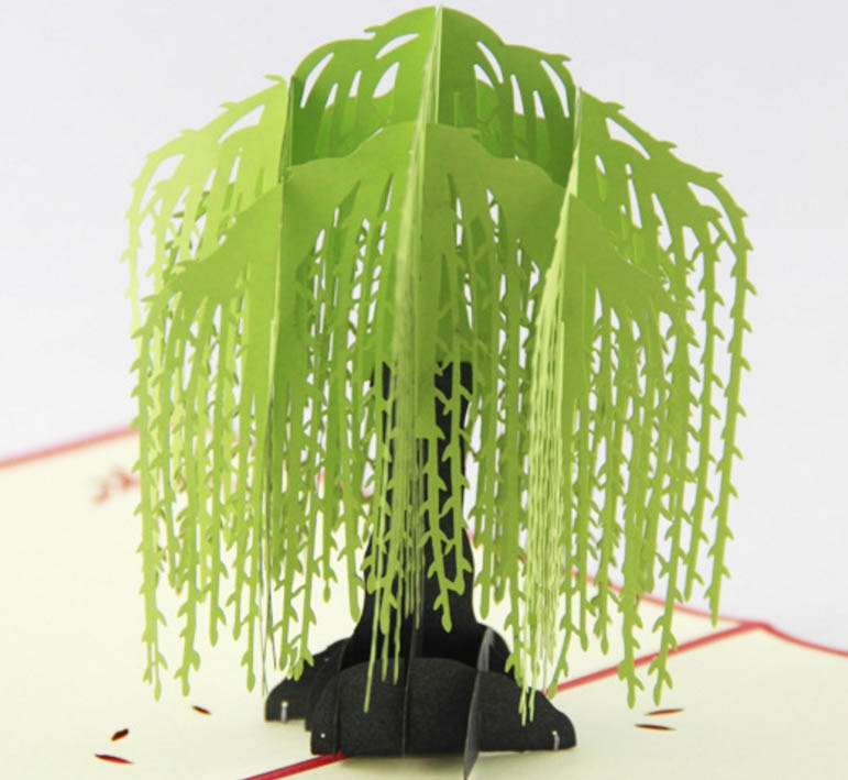 Carte pop up arbre de saule/carte kirigami 3D/cartes de vœux faites à la main pour arbre de printemps