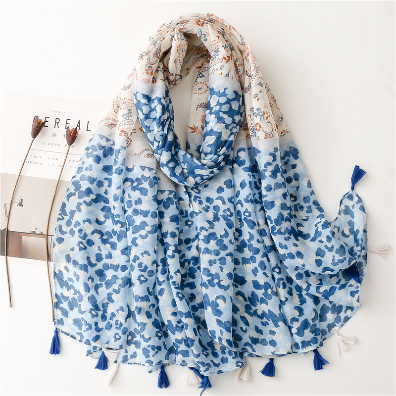 Bufanda de viscosa con borlas florales para mujer, chales y chales, Hijab, banda para el cabello femenina, pañuelo musulmán de lujo, pañuelos Echarpe de 180x90Cm