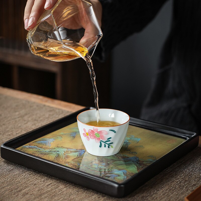 BAODETEA Chinese Tea Tray Rectangular Household Wooden Pot Holds Dry Kungfu Tea Tray
