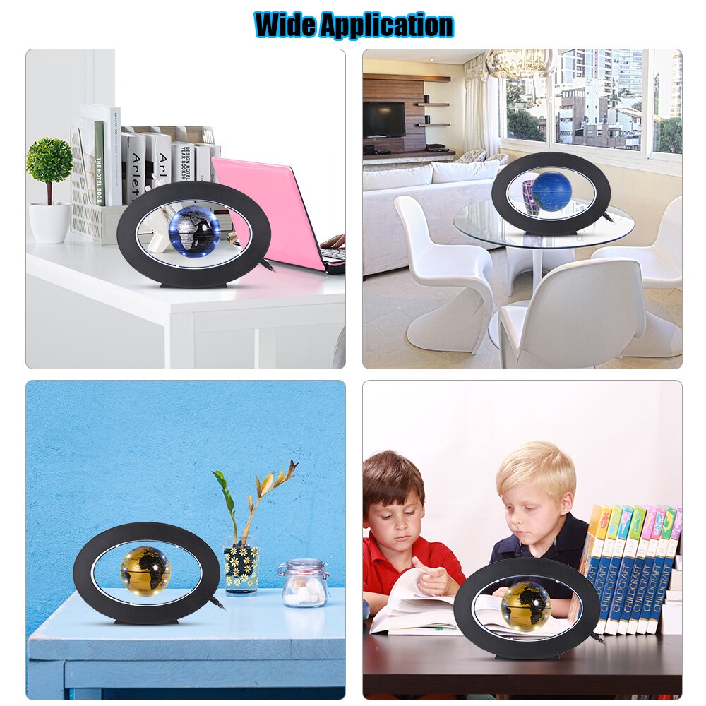 3 Inch Magnetic Levitation Floating Earth Globe World Map with LED White Light Oval Shape Base for Desk Decoration Children