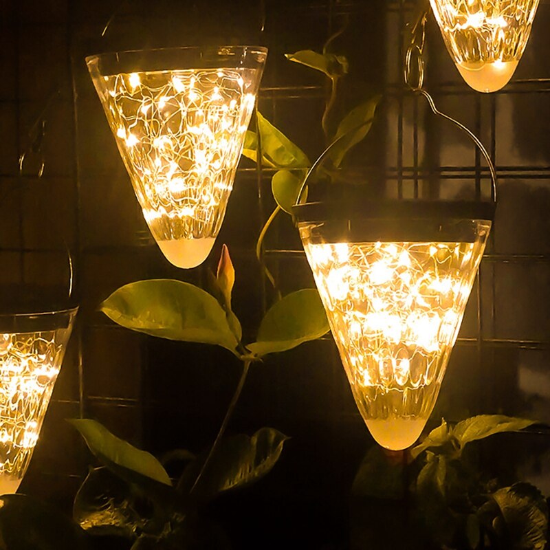 Praktische, op zonne-energie werkende tuinverlichting, hangende buitenlampen op zonne-energie, kegelvormige lantaarn op zonne-energie voor terras, tuin, landschap, pad, patio, enz.