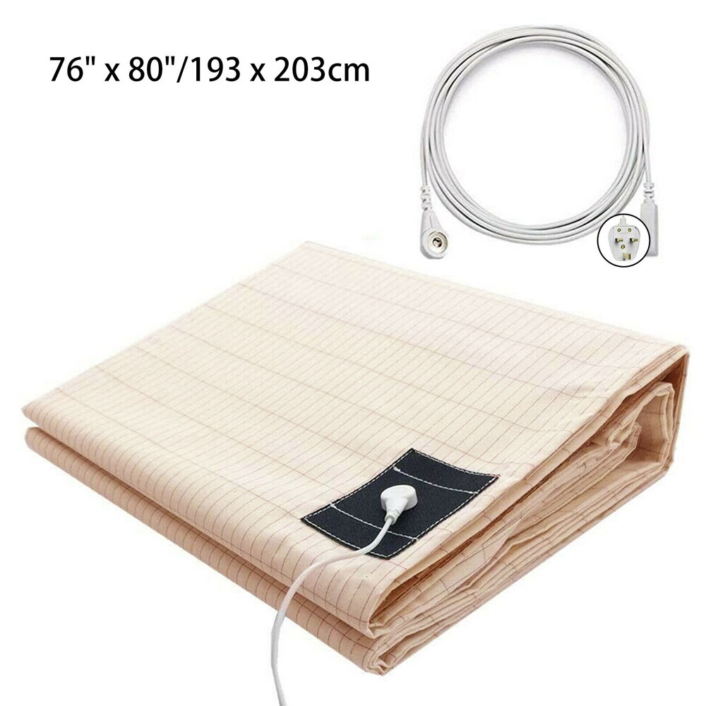 1 Pc Bed Earthing Grounding Sheet Mat &amp; Conductive Copper Cord UK Plug For Health Protection 4 Sizes Home Textiles