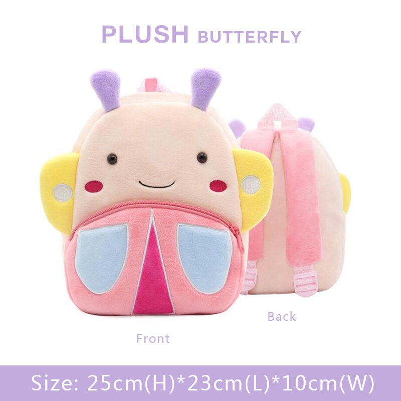 BOBDOG 3D Animal Plush Children Backpacks kindergarten Schoolbag Kids Backpack Children School Bags Girls Boys Back: Butterfly