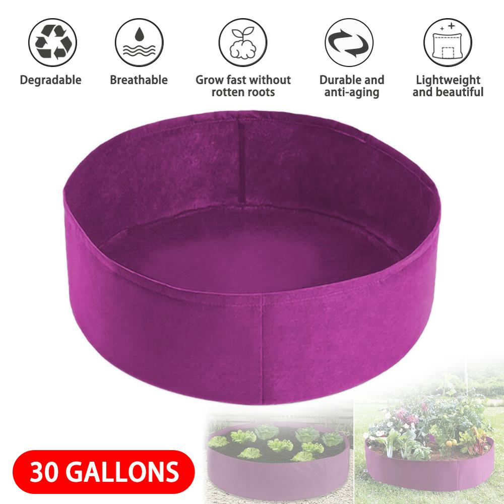 Stof hævet havepose 30 gallons rund haveplantebeholder voksepose åndbar filt plantepotte til planter planteskolepotte: Lilla -30 liter