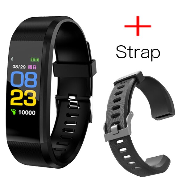 MAFAM 115 Più Intelligente Della Vigilanza Del Wristband Smartwatch Android Orologio Pressione Sanguigna Intelligente Fascia di Forma Fisica Sonno Tracker Braccialetto di Sport: BlackWithStrap