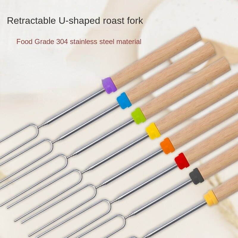 Outdoor BBQ Stainless Steel BBQ Fork Camping Barbecue Tools Telescopic Skewer Barbecue Tools Barbeque Accessories