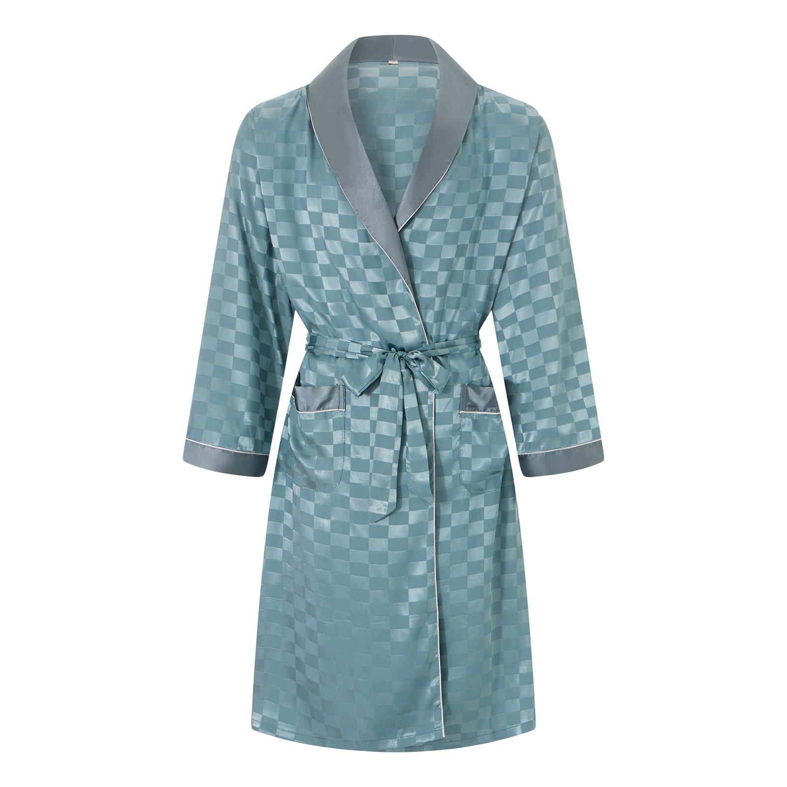 Peignoir Jacquard à Carreaux pour Homme, Ensemble Kimono à Manches sulfavec Ceinture et Short, Tenue de Pyjama Doux, Été: XXXL / Beige