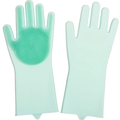 Gants avec brosse de nettoyage | De alimentaire 100% en Silicone, gants de cuisine, nettoyage ménager, gants de lavage de la vaisselle, lave-vaisselle: green / one pair