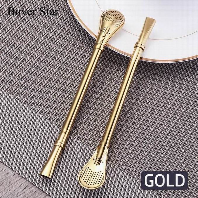 2 Pcs Smooth Flow Handmade Drinking Straw Stainless Steel Yerba Mate Tea Bombilla Straws Filtered Spoons Drinking Straw 6.22": 2 pcs Gold