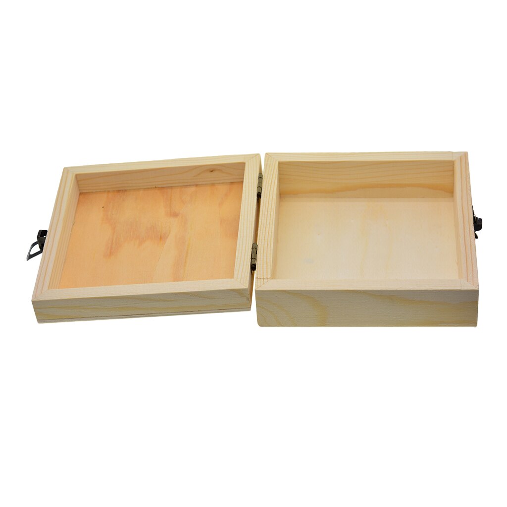 Square Unpainted Wooden Jewelry Box Plain Unfinished Wood Trinket Box Case Container with Lid 12x12x5cm