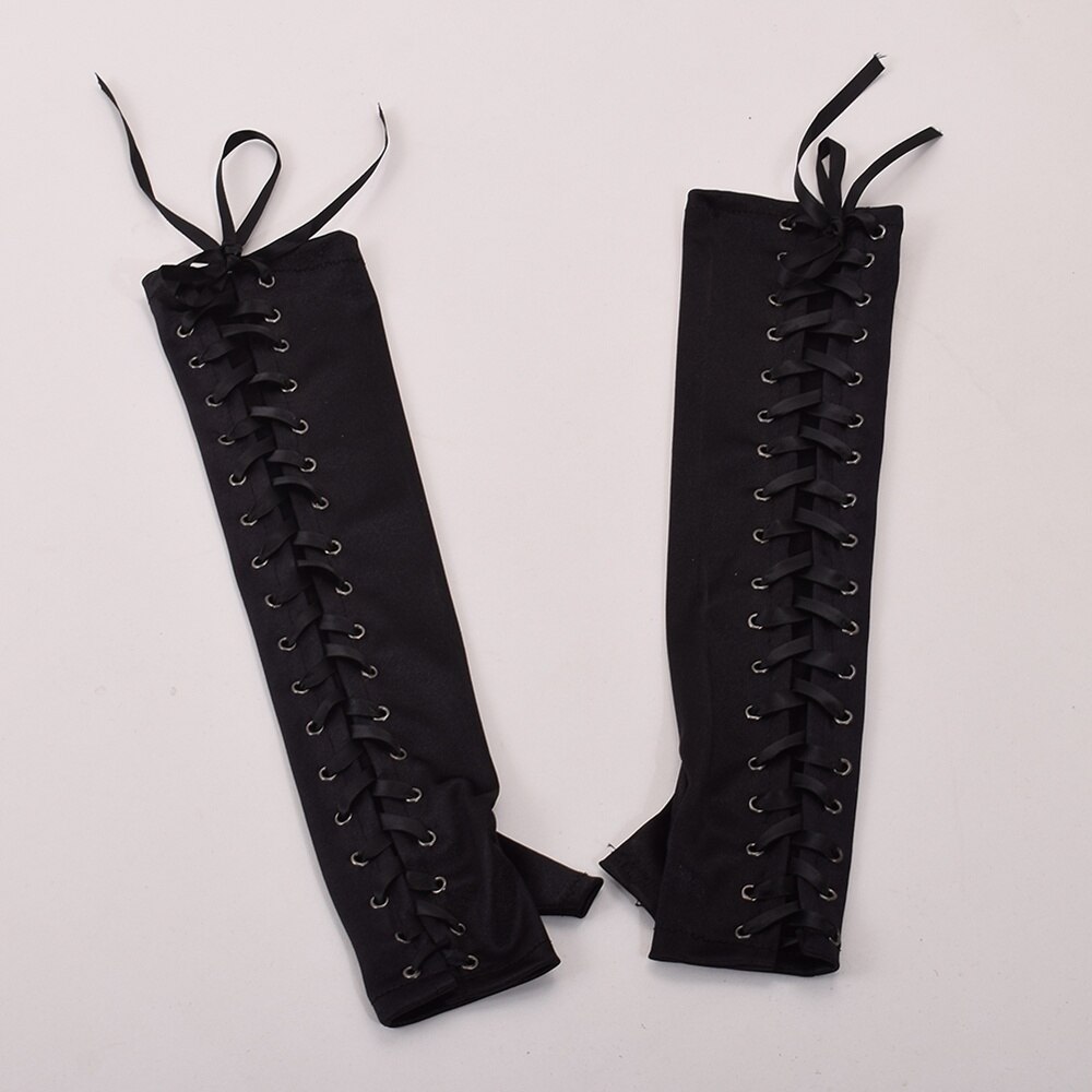1 para kobiet impreza punk sznurowane rękawiczki retro długość ramienia bez palców satynowe rękawy z nadrukiem