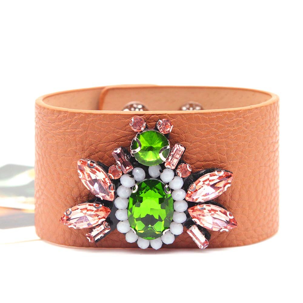 D&amp;D Embroidery Crystal Golden bee Leather Bracelet &amp; Bangles for women Bracelet: 5