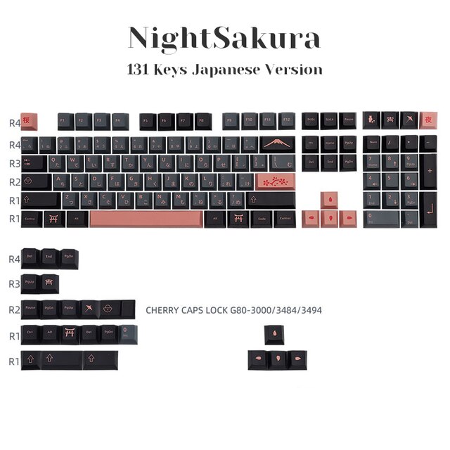 GMK Clone Nightsakura 131 Keys Cherry PBT Dye Sub Keycaps GMK Keys For GMMK Mx Switch Mechanical Keyboard 61/64/68/87/96/980/104: Nightsakura-Japanese