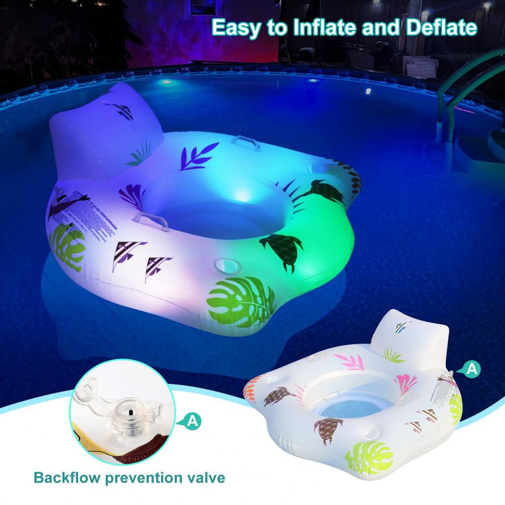 Waterluchtmatras Zwemstoel Luxe zwembadluchtmatras met hoofd U-vormige zwembadstoel Kleurveranderend licht voor ontspanning