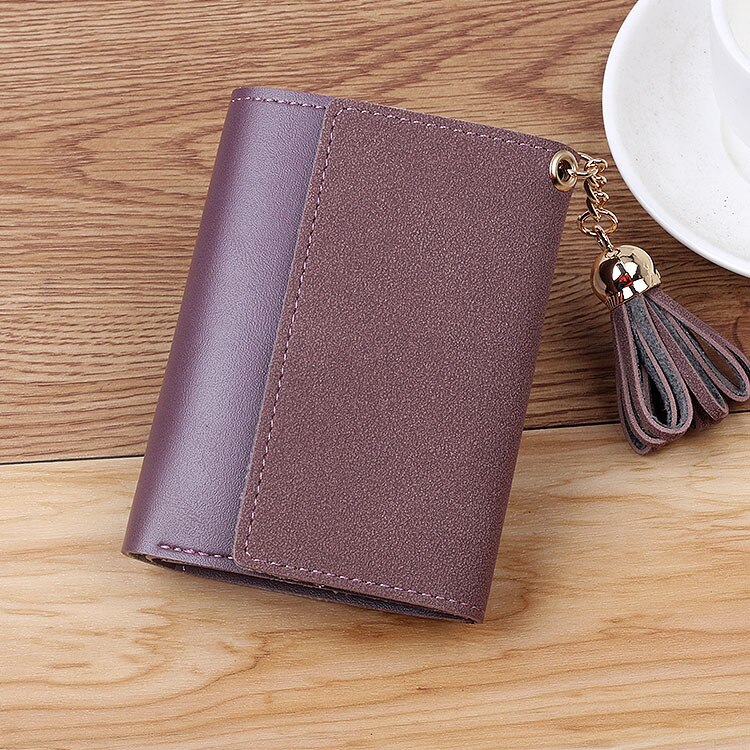 Women Purse Tassels Small Tri-Fold Short Wallet Purse Students Wallet Leather Coin Purse Wallets Card Holder: Purple