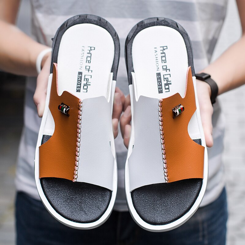 Læder mænd sandaler sommer strand hjemmesko casual sneakers udendørs strand sko stor størrelse