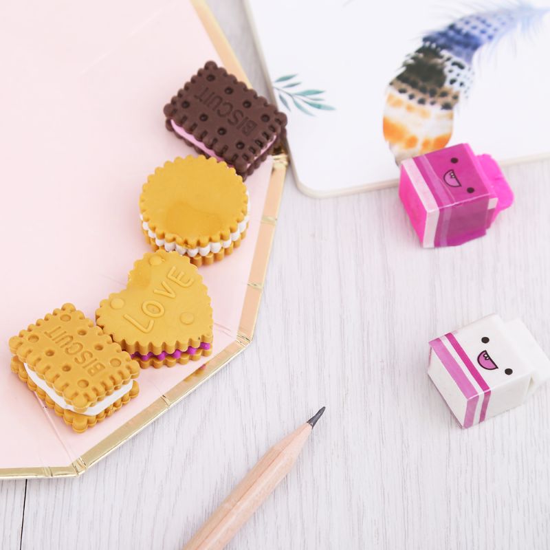 6 teile/satz Kawaii Keks Milch Gummi Bleistift Radiergummi freundlicher Schüler Schule Schreibwaren G92E