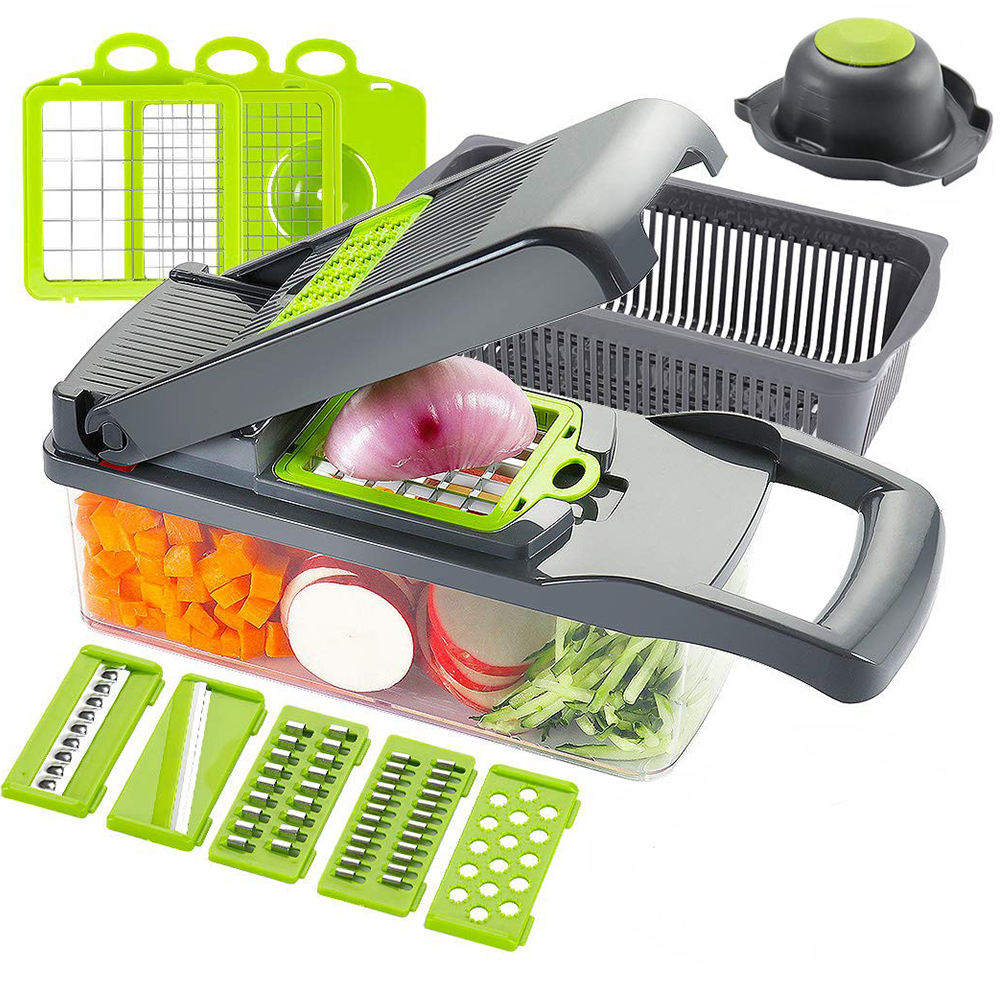 12 in 1 Multifunctional Mandoline Slicer Cutter Vegetable Choppers Adjustable Onion Potato Slicer Dicer Kitchen Vegetables Tools: Gray Chopper