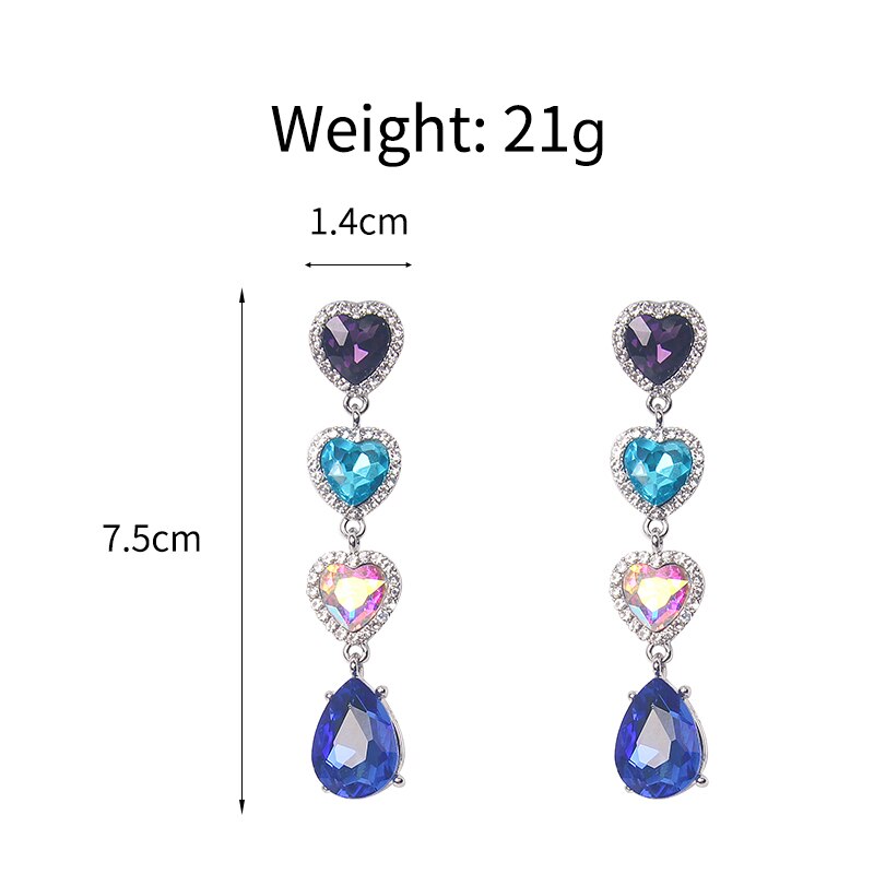 MWSONYA Korean Blue Love Heart Crystal Earrings for Women Water Crystal Tassel Pendant Shining Jewelry
