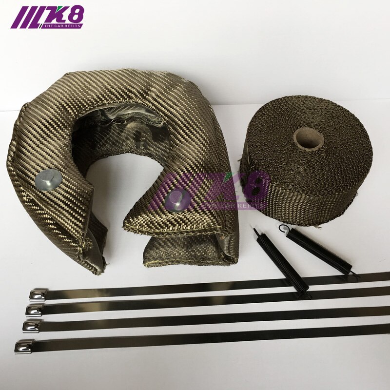 Lava Fiber Turbo Blanket Engine Heat Shield Barrier Titanium Turbocharger Cover+10M Manifold Exhaust Wrap FOR T3 /T4/T6: T6