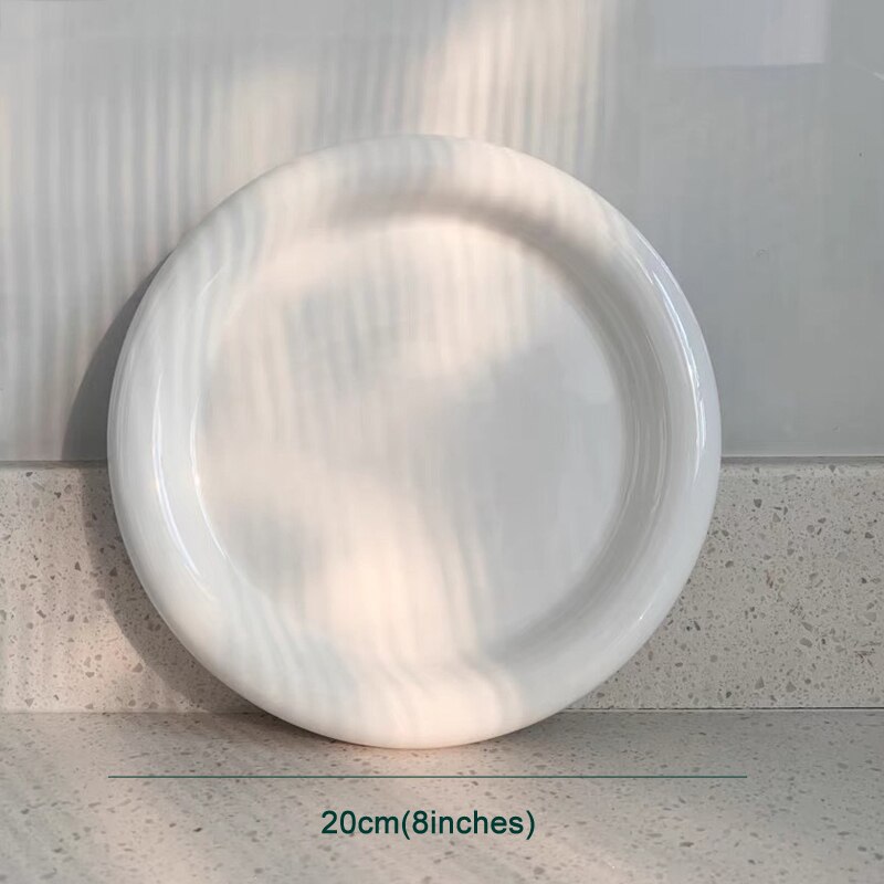 Chubby Porcelain Dessert Salad Plates Dinner Round Flat Plates for Steak Pasta Pizza Ceramic Unique Dinnerware: B