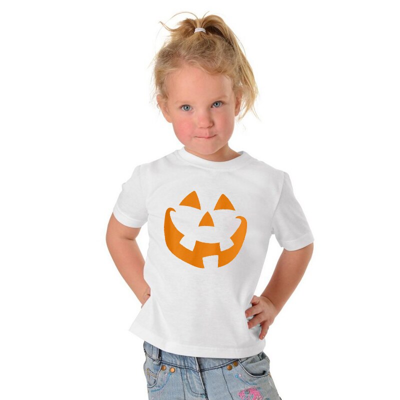 Zucca Viso di Halloween Delle Ragazze Dei Ragazzi Del bambino Del bambino Bambini Fantasma T-camicia Manica Corta tee Magliette e camicette Arancione Vestiti di Stile di Modo