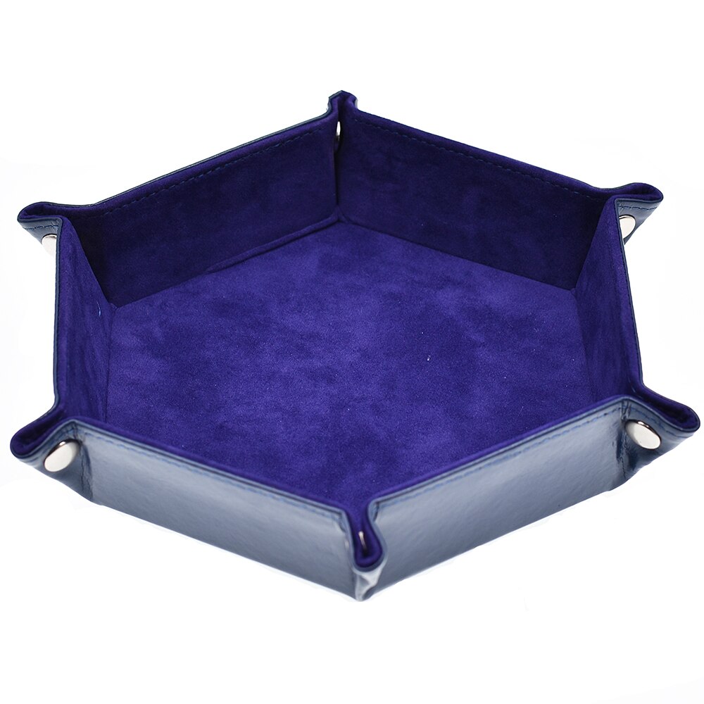 Reversible Foldable Dice Tray Hexagon Leather Dice Rolling Tray Portable Dice Holder for DND Dice Game Table Games Candy Storage: Dark Blue