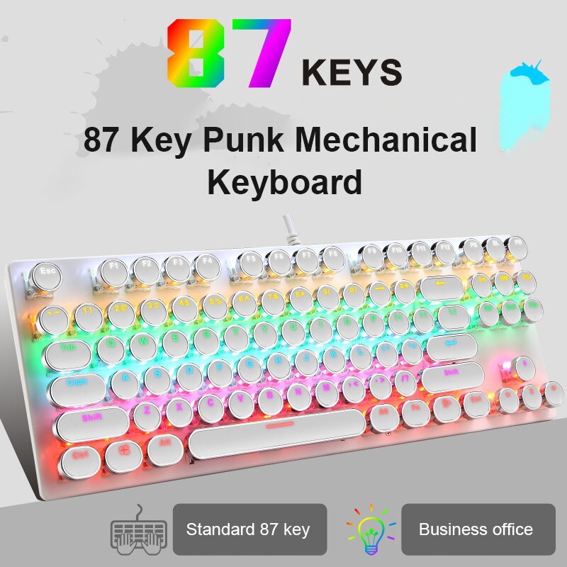 K55 Wired mechanical keyboard Punk 87-key electroplated punk keycaps Gaming Mix Backlit LED lights Mechanical Keyboard for PC