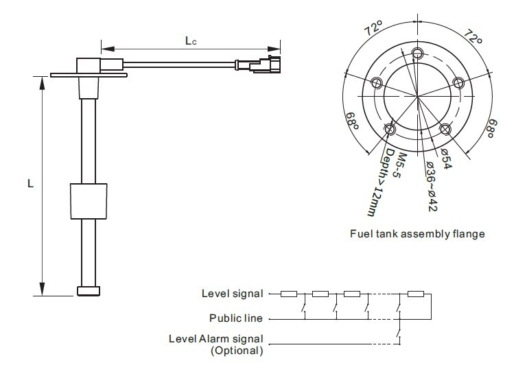 435Mm Water Level Sensor Liquid Fuel Meter Schakelaar Boot Sender Unit Marine 0 ~ 190 Ohm 5 Gaten Brandstof/Water Sensor