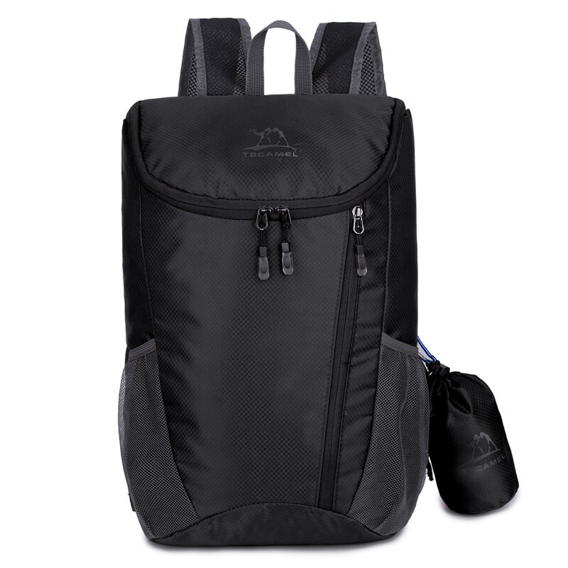 nueva mochila de almacenamiento ligero Unisex Casual bolsa de viaje plegable mochila al aire libre montañismo bolsa Paquete de piel: Black