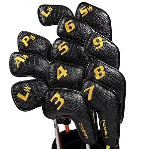 Nowy Champkey golf żelazo Headcover 12 sztuk/zestaw z zamknięciem nowy zielony kolor wąż gruby PU Skórzany powierzchnia: czarny długo