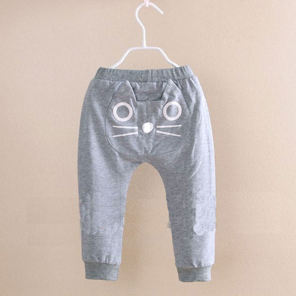 Crianças cintura elástica moda outono primavera diário de pelúcia sólida meninos meninas magro gato padrão bonito harem calças