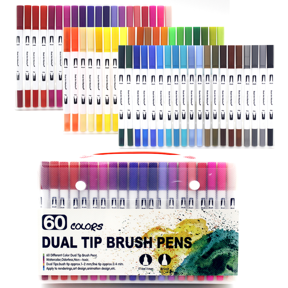 Markers Set 36/48/72/120 Kleuren FineLiner Dual Tip Brush Pen Tekening Schilderen Aquarel Art Marker Pennen voor Manga Art Supplies: Blauw